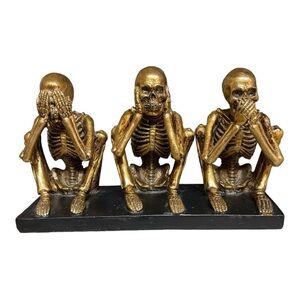 Martha Stewart Halloween Decor Table Top Gold Skeletons See Hear & Speak No Evil